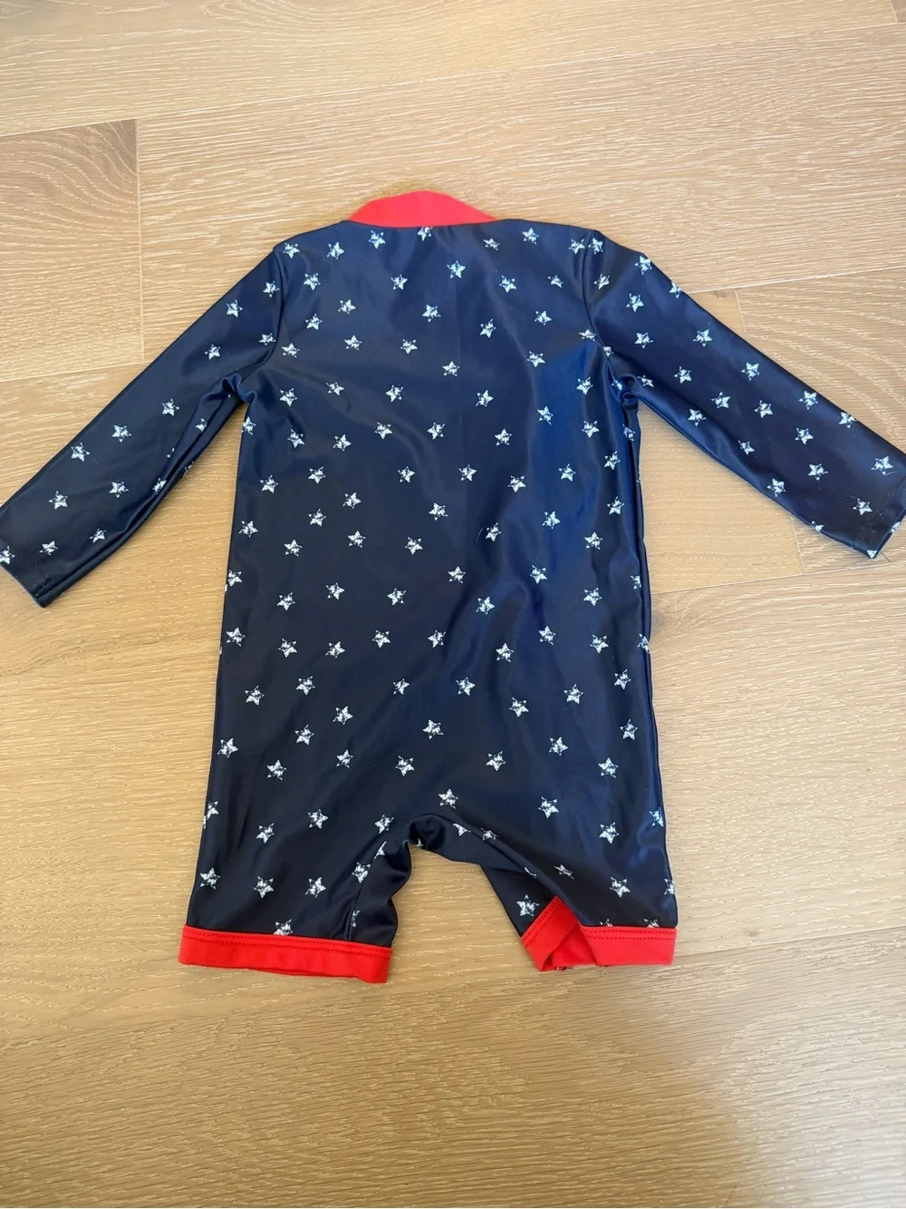 Carter's Navy Star Long-Sleeve Swimsuit with Red Trim, 6-9 mo